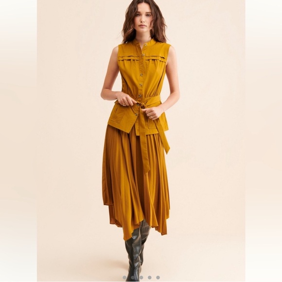 Anthropologie Sleeveless Vested Pleated
Midi Dress XL Utility Pockets Self Belt - Picture 7 of 16